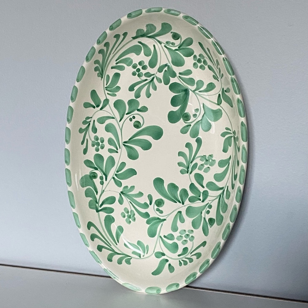 Serving Platter Hand Painted Made In Italy Piano Piano Verde Green Floral New